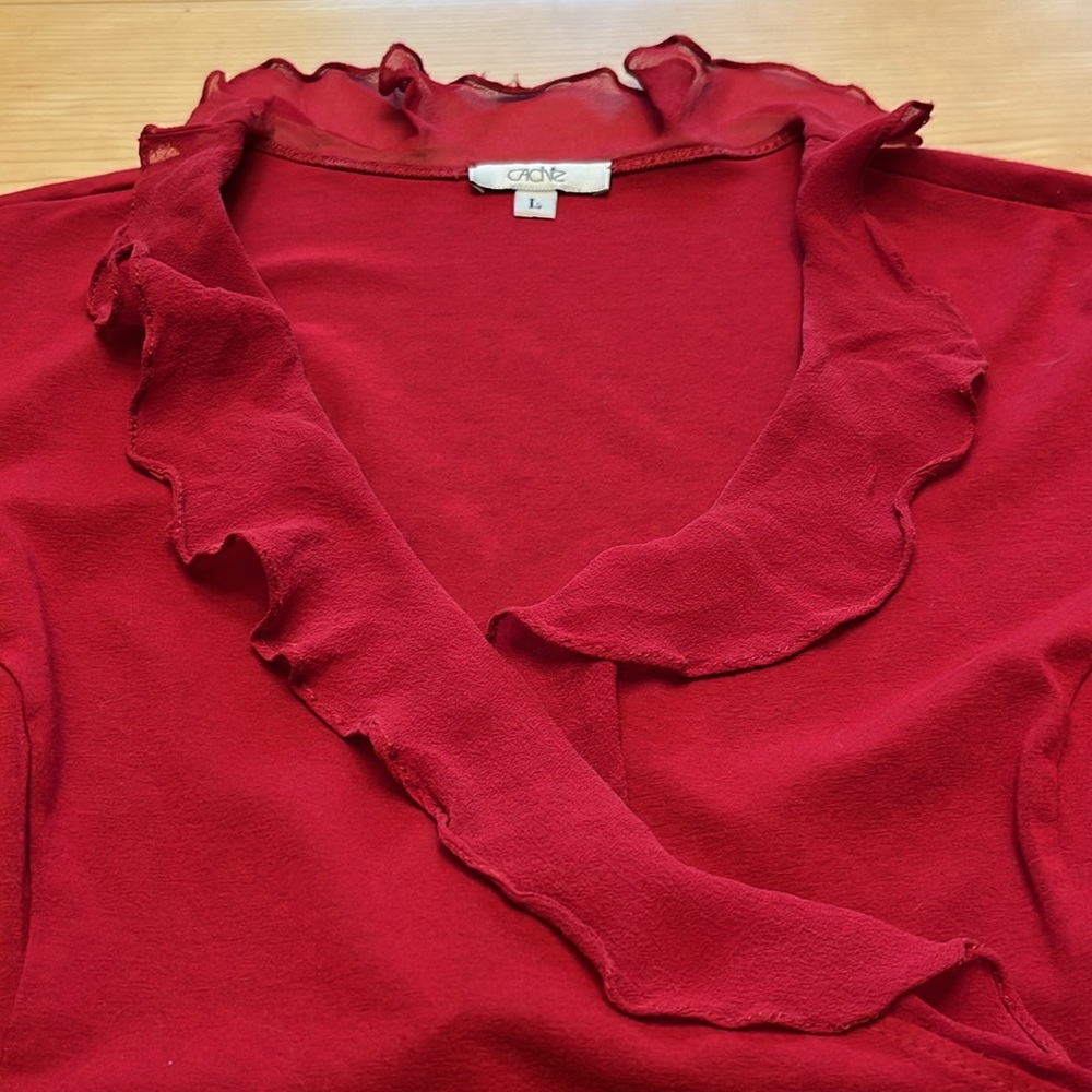 Cache Red Faux Suede Surplice Wrap Top With Ruffl… - image 4